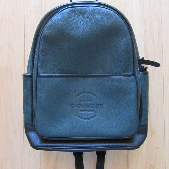 COACH PEBBLED LEATHER BACKPACK/EMBOSSED/GREEN & BLACK/HANG TAG! - Picture 1 of 13